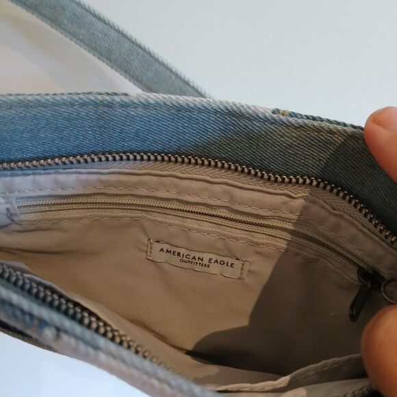 Y2K American Eagle Patchwork Blue Denim Shoulder Bag Jean Purse 5.5"x10" - Picture 9 of 11